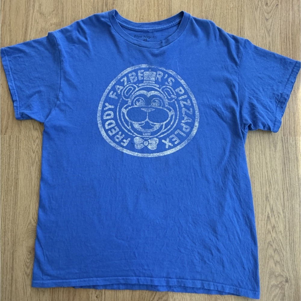 Five Nights at Freddy's Fazbear's Pizza Blue Logo T-Shirt Sz Large